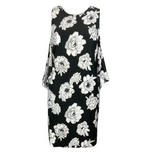 NWT Mud Pie Dress Womens Sz L Black Floral Cora Cold Shoulder Bell Sleeve Sheath